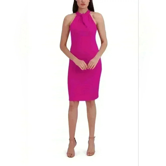 Julia Jordan Twist Halter Sheath Dress Hot Pink Size 12 #115 - Picture 1 of 7